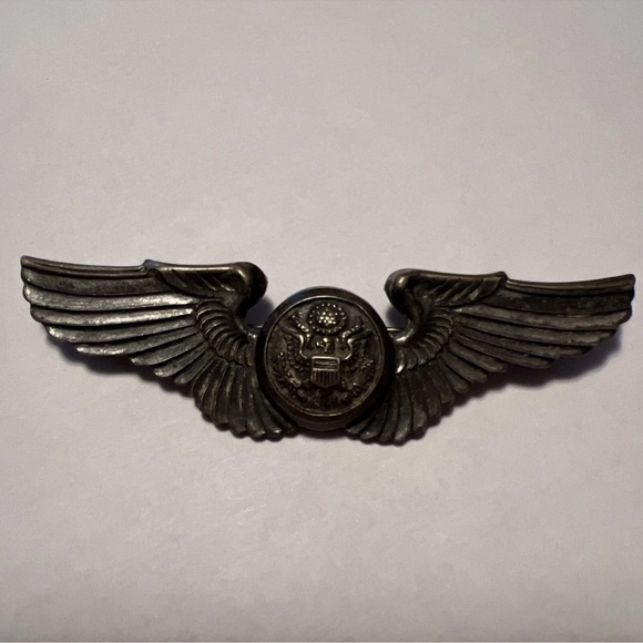 WWII Sterling Silver US Air Corps Air Crew Wings Pin Badge - 3” Wide